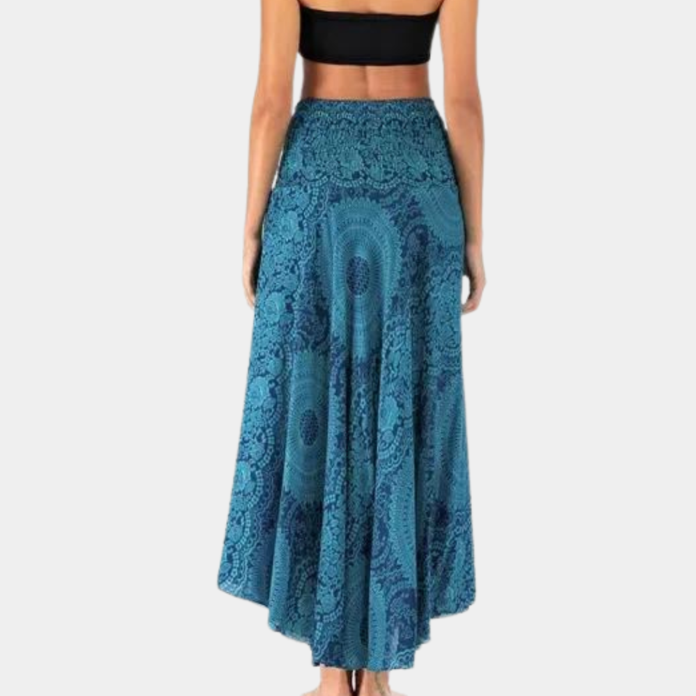 Women's Maxi Skirt - High Waist - Flowy Bohemian Print - Lightweight Cotton Blend