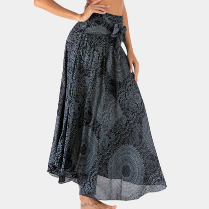 Women's Maxi Skirt - High Waist - Flowy Bohemian Print - Lightweight Cotton Blend
