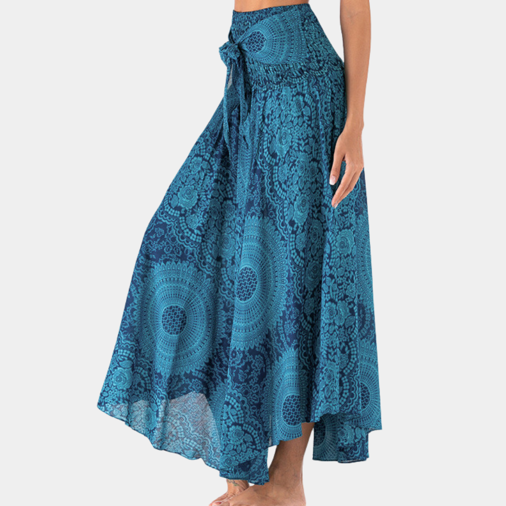 Women's Maxi Skirt - High Waist - Flowy Bohemian Print - Lightweight Cotton Blend