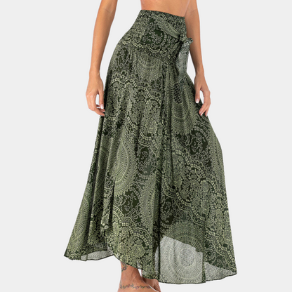 Women's Maxi Skirt - High Waist - Flowy Bohemian Print - Lightweight Cotton Blend