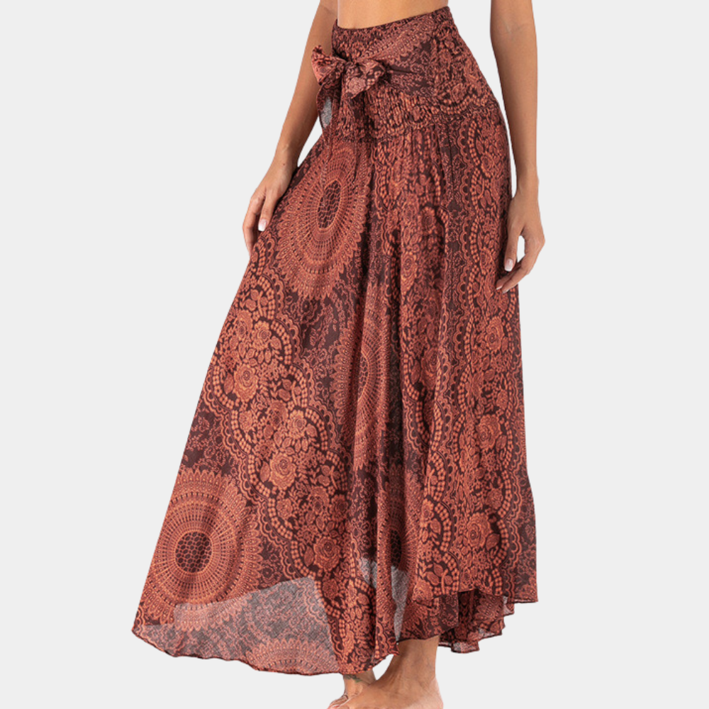 Women's Maxi Skirt - High Waist - Flowy Bohemian Print - Lightweight Cotton Blend