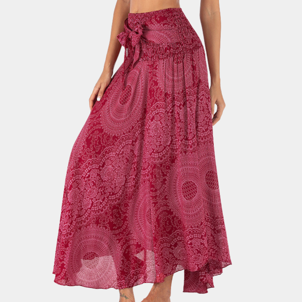 Women's Maxi Skirt - High Waist - Flowy Bohemian Print - Lightweight Cotton Blend