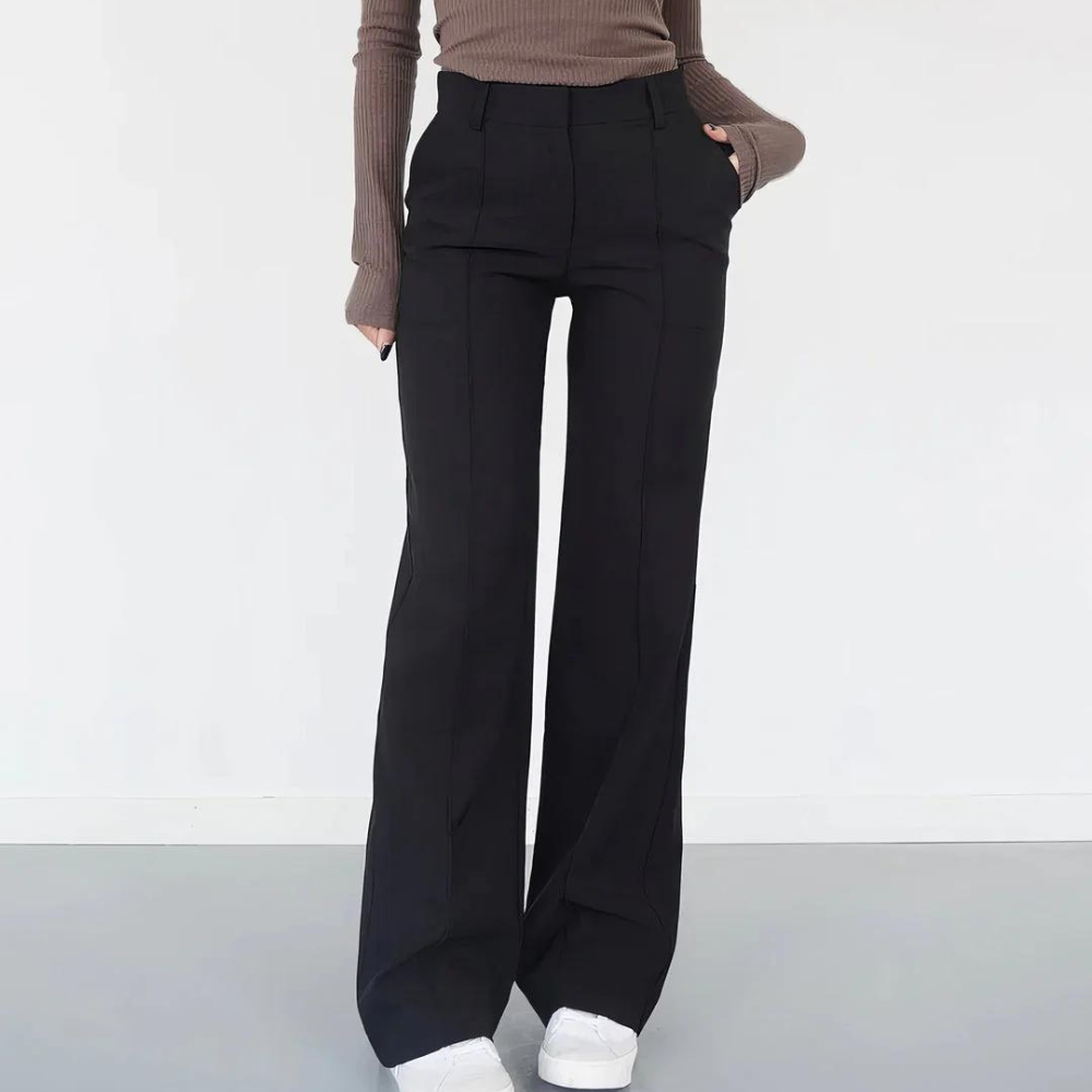 Mid-Rise Straight Trouser Pants