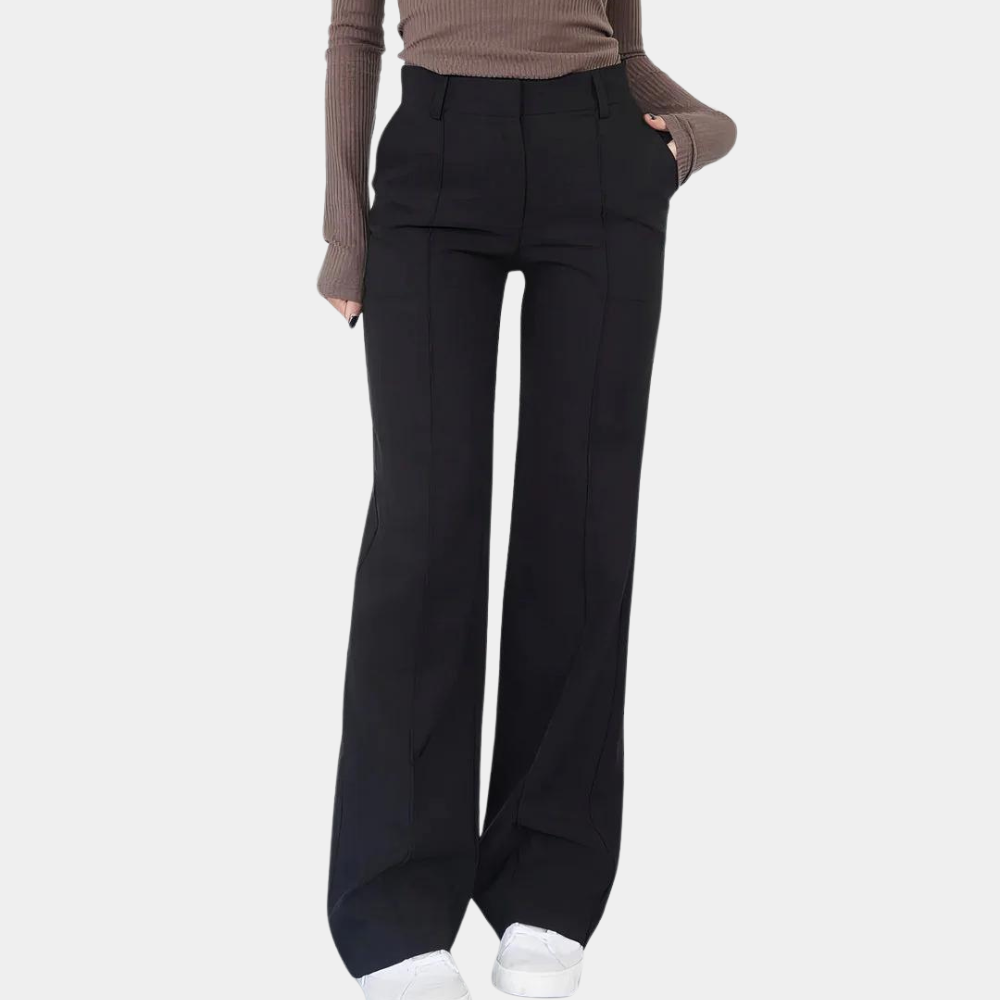 Mid-Rise Straight Trouser Pants
