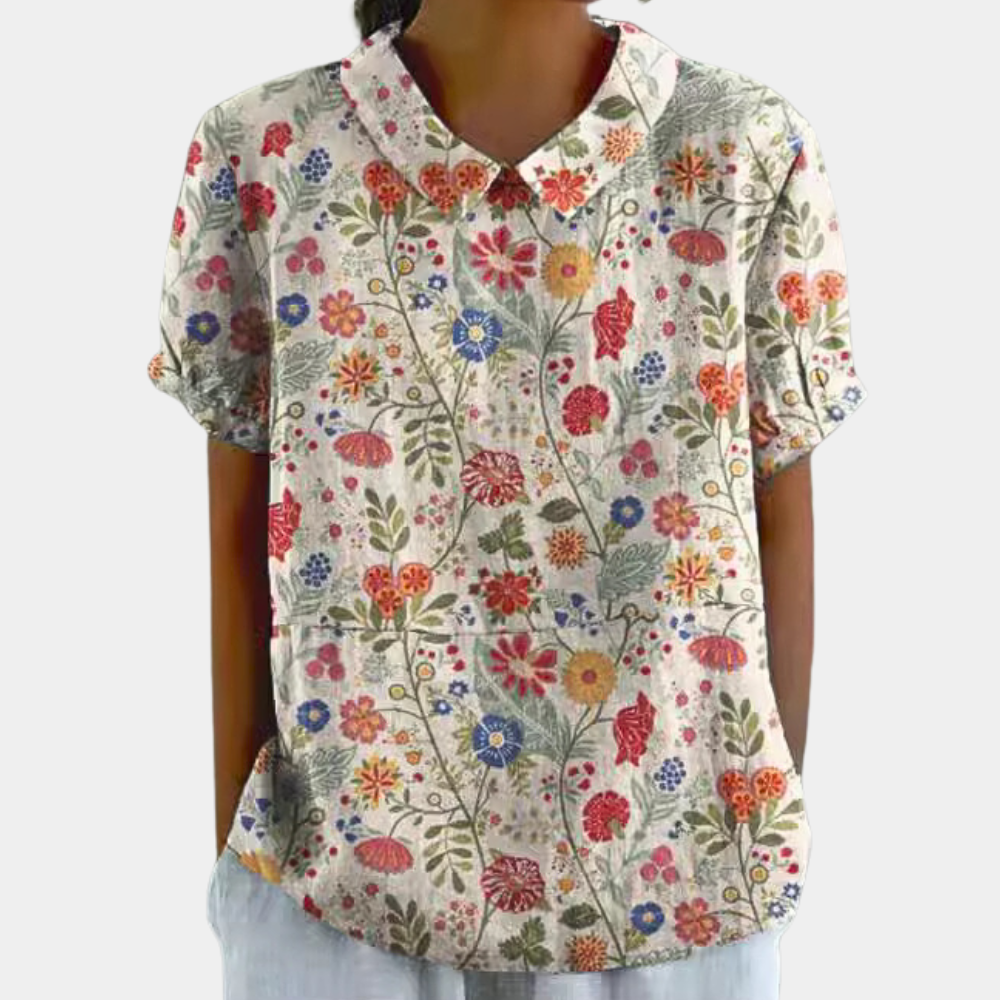 Women's Blouse - Floral Print - Short Sleeve Relaxed Fit - Lightweight