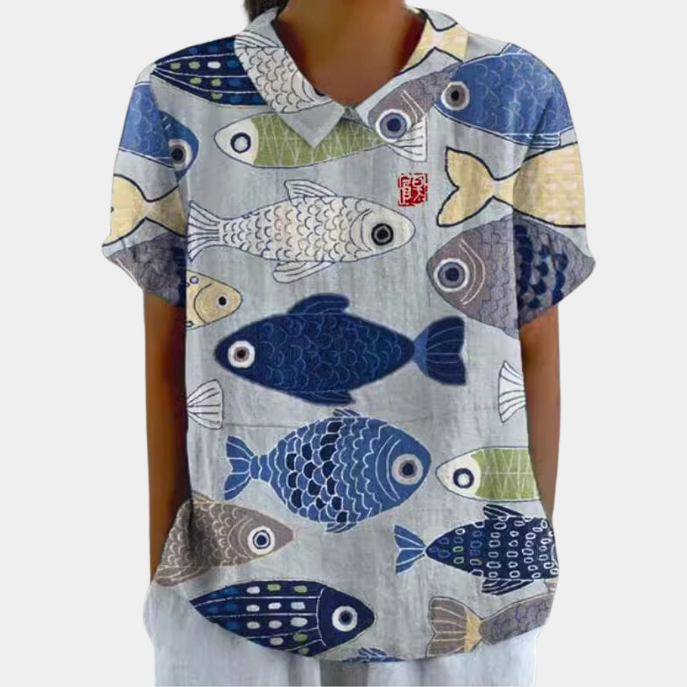 Women's Blouse - Floral Print - Short Sleeve Relaxed Fit - Lightweight