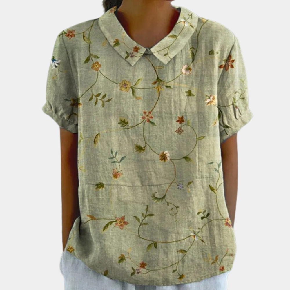 Women's Blouse - Floral Print - Short Sleeve Relaxed Fit - Lightweight