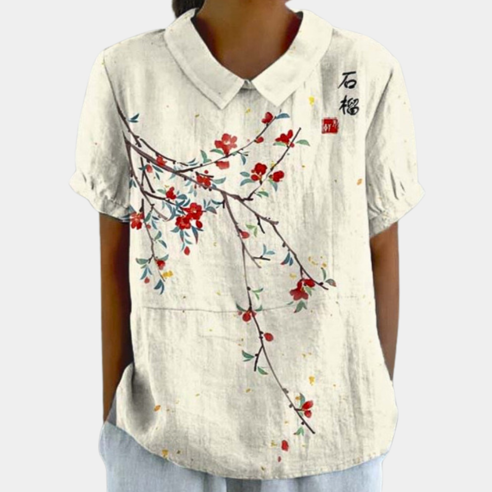 Women's Blouse - Floral Print - Short Sleeve Relaxed Fit - Lightweight
