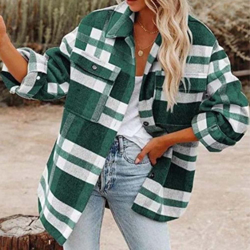 Womens casual long sleeve button-up jacket with pockets