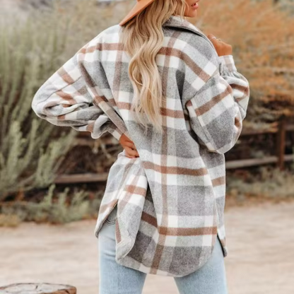 Womens casual long sleeve button-up jacket with pockets