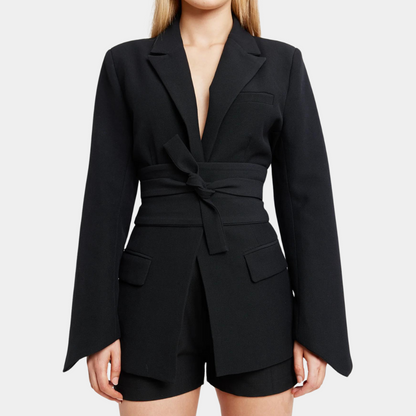 Women's tailored belted blazer jacket