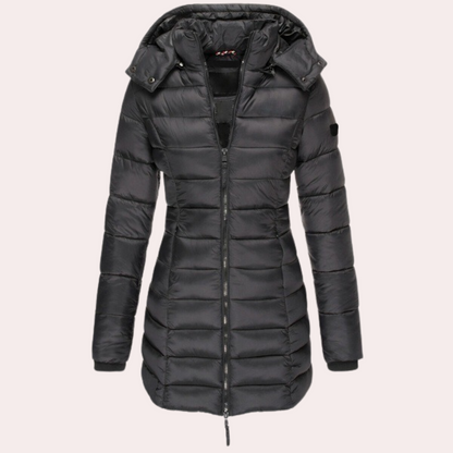 Women's hooded slim fit mid-length cotton coat