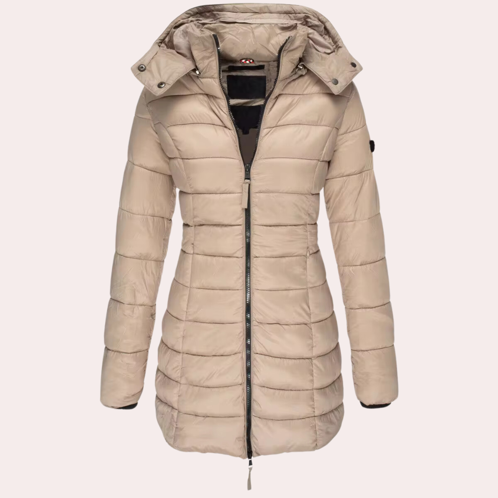 Women's hooded slim fit mid-length cotton coat