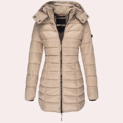 Women's hooded slim fit mid-length cotton coat