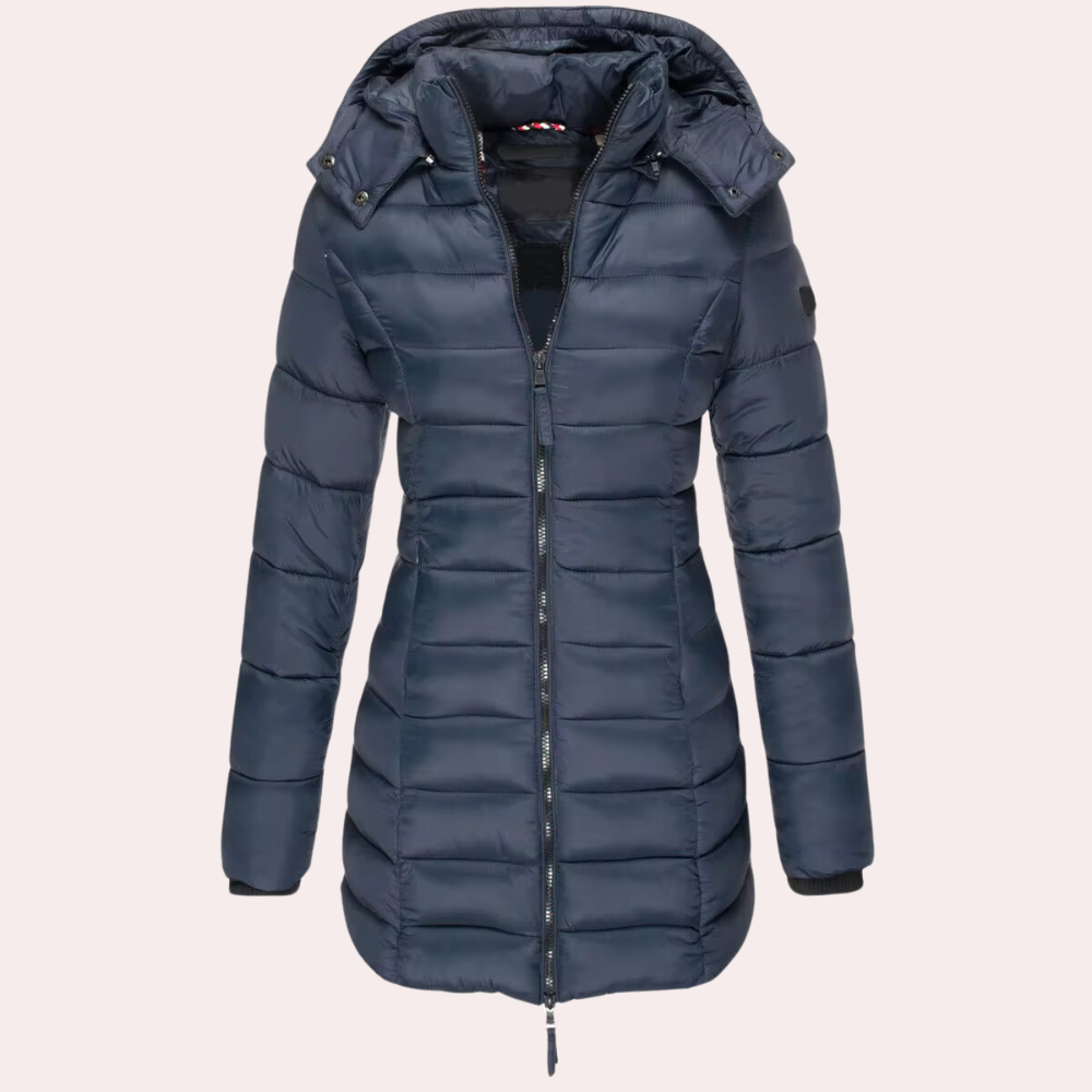 Women's hooded slim fit mid-length cotton coat