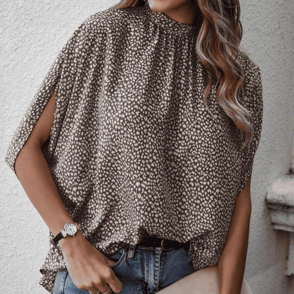 Women's Blouse - High Neck - Loose Fit - Slit Sleeve Flowy Elegant Design