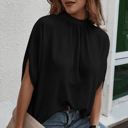 Women's Blouse - High Neck - Loose Fit - Slit Sleeve Flowy Elegant Design