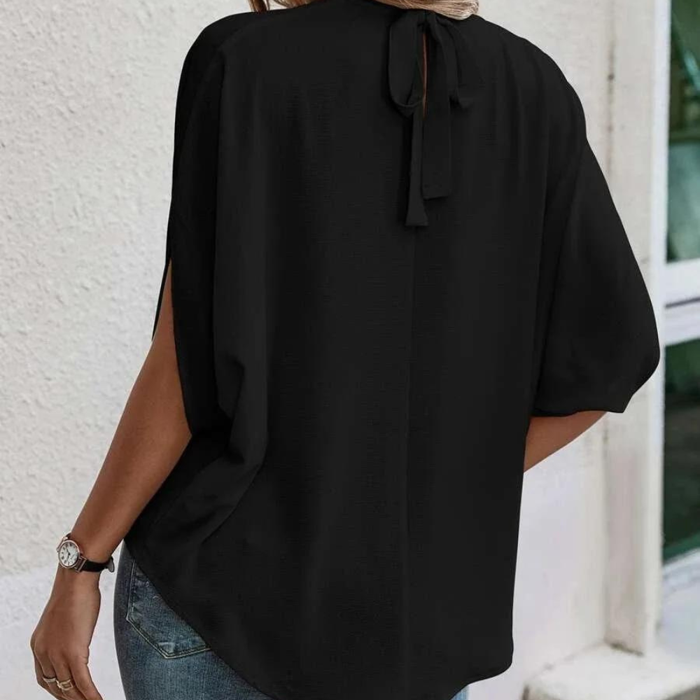 Flowy Slit Sleeve High Neck Blouse
