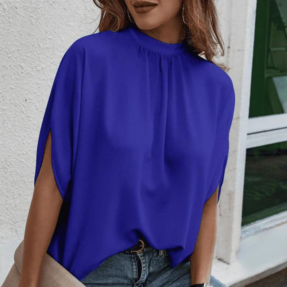Women's Blouse - High Neck - Loose Fit - Slit Sleeve Flowy Elegant Design