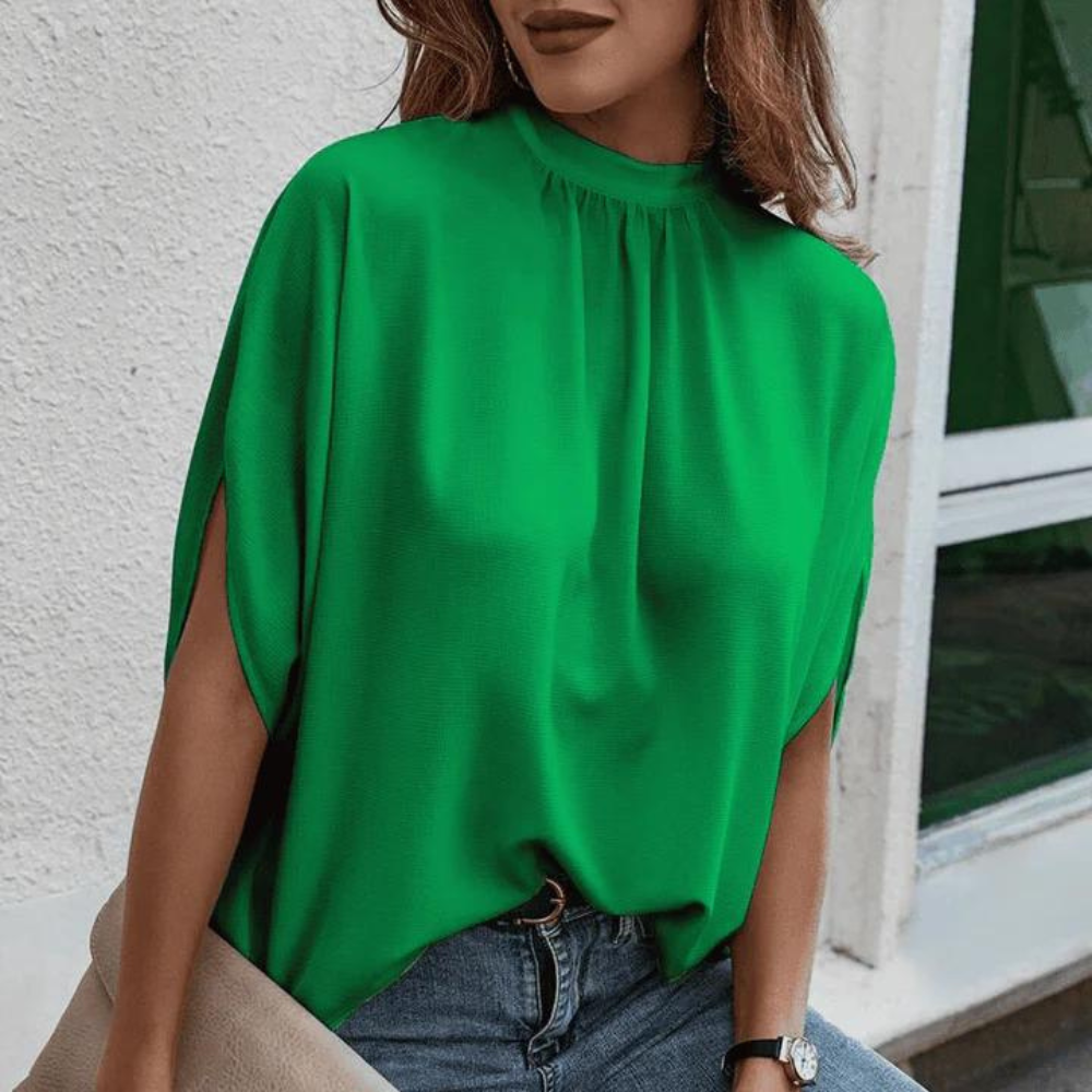 Flowy Slit Sleeve High Neck Blouse