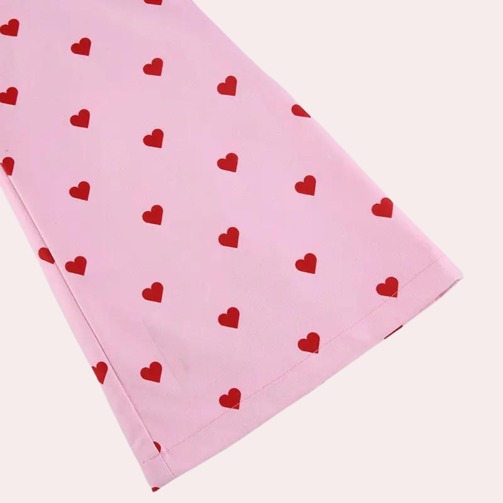 Women's pink heart print straight leg trouser with high waist