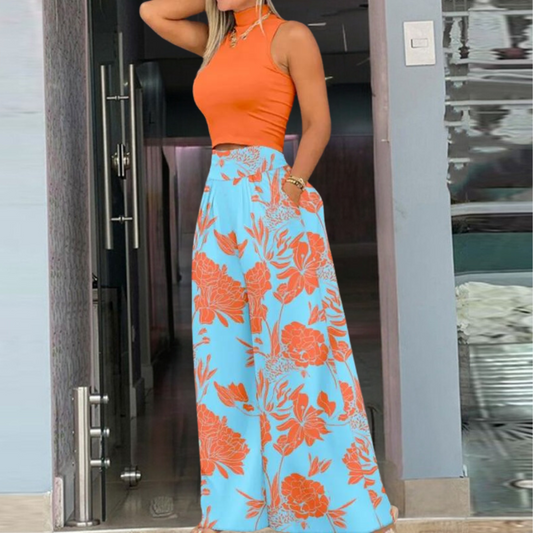 Sleeveless Printed Fashion Suit