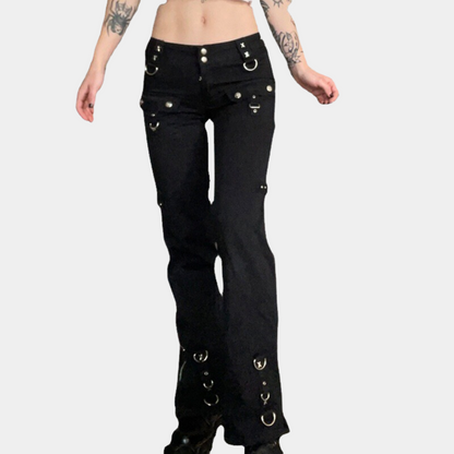 Women's flared cargo pants with metal embellishments