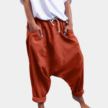 Casual harem pants with elastic waistband and lace-up design for women