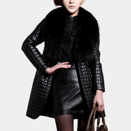 Slim-Fit Quilted Raccoon Fur Collar Coat