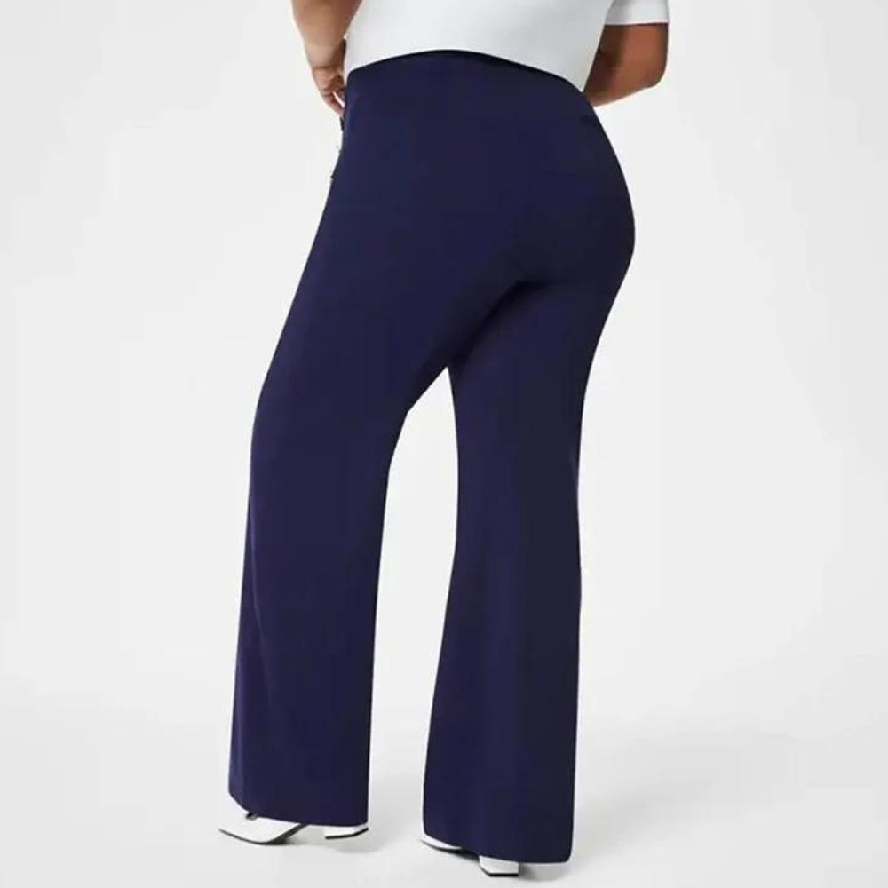 High elastic wide leg slim pants with button design for women