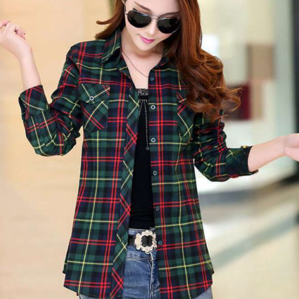 Women's plaid long sleeve shirt