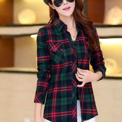 Women's plaid long sleeve shirt