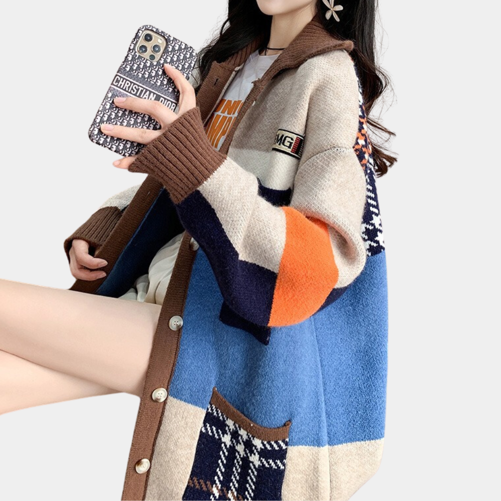 Women's patchwork knit cardigan