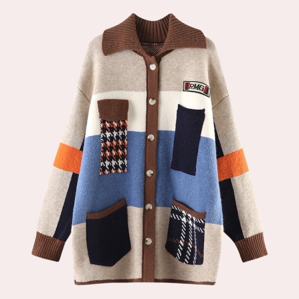 Women's patchwork knit cardigan