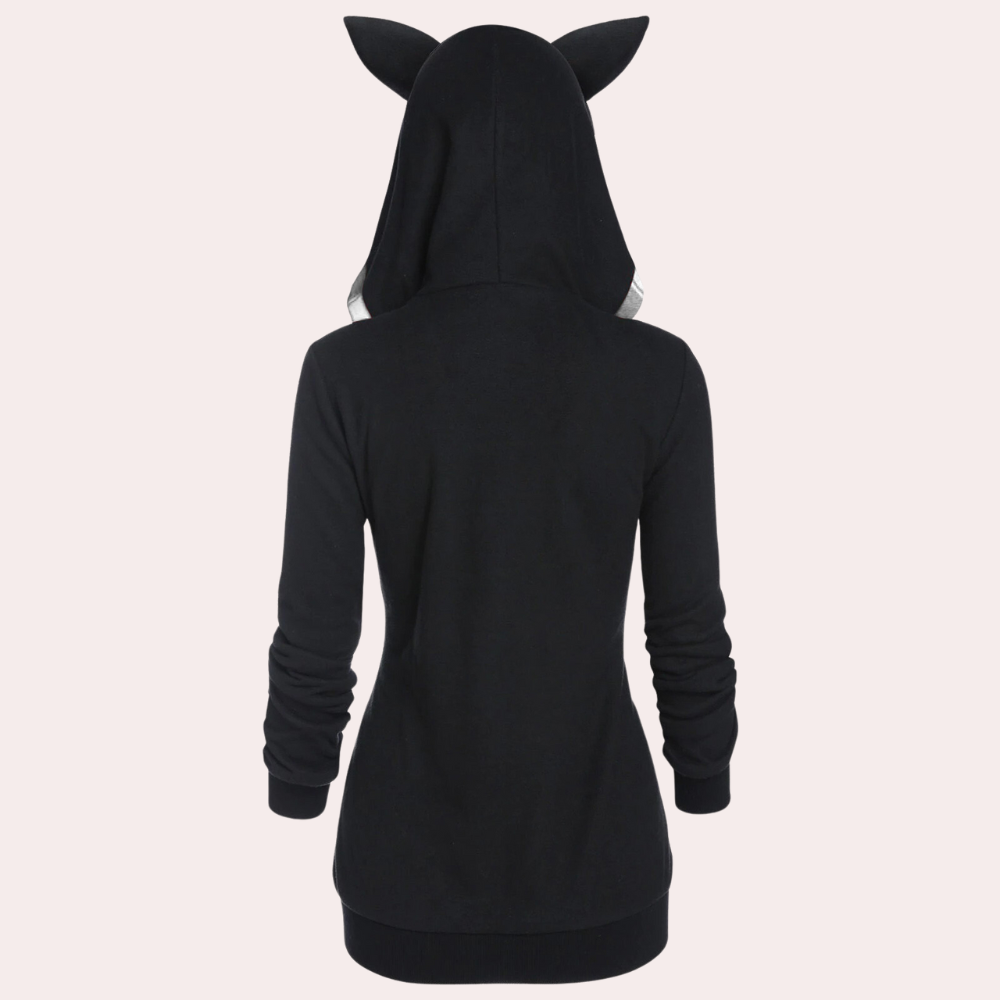 Women's hooded plush sweatshirt with furry cat ears