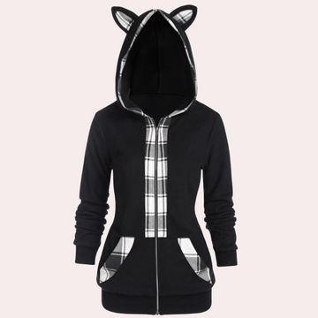 Women's hooded plush sweatshirt with furry cat ears