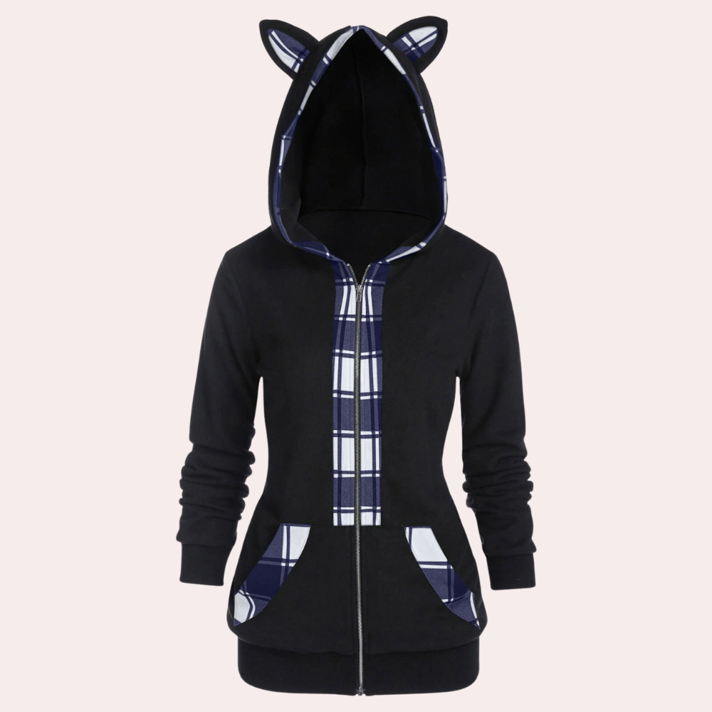 Women's hooded plush sweatshirt with furry cat ears