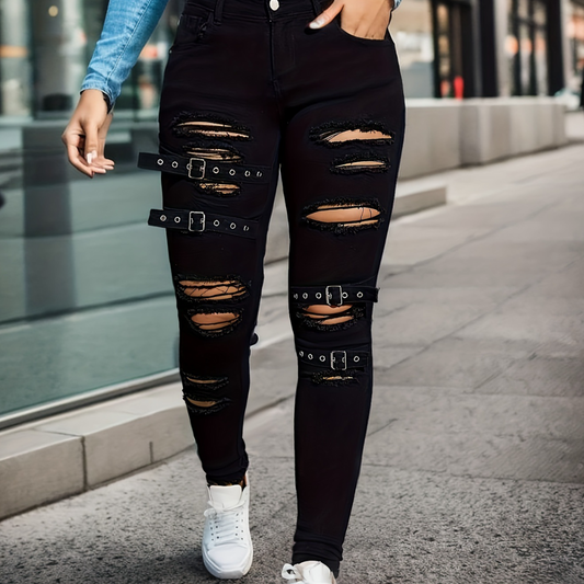 Ripped Skinny Elastic Denim Trousers