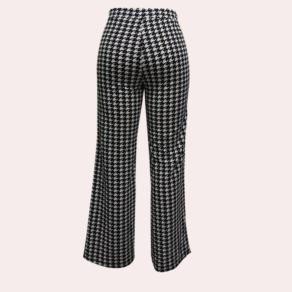 Elegant hounds tooth straight wide-leg pants with button decoration for women