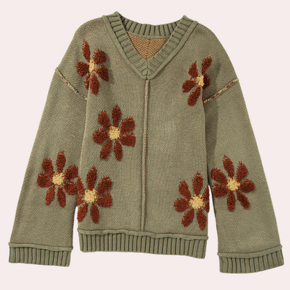 Stylish Floral Sweater - Lightweight Blend Knit for All Seasons