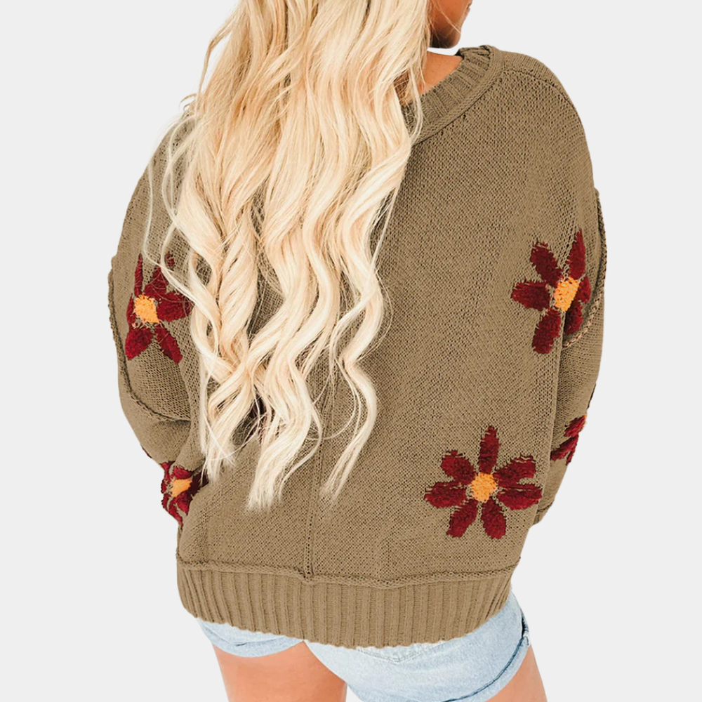 Stylish Floral Sweater - Lightweight Blend Knit for All Seasons