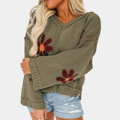 Stylish Floral Sweater - Lightweight Blend Knit for All Seasons