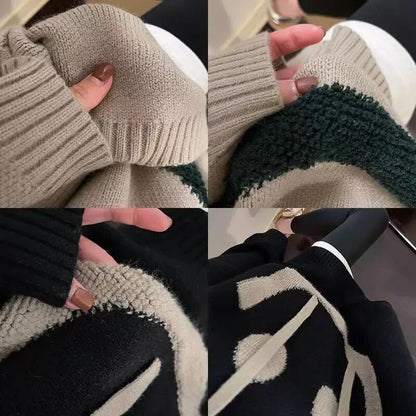 Women's long knitted smiley sweater