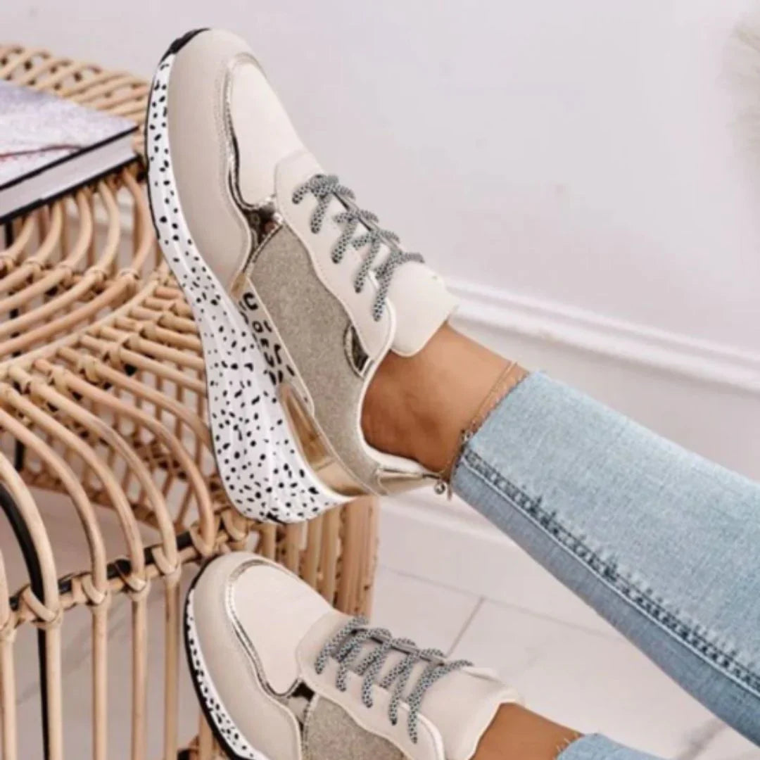 Women's Chunky Sneakers - Glitter Finish - Metallic Accents - Cushioned Sole