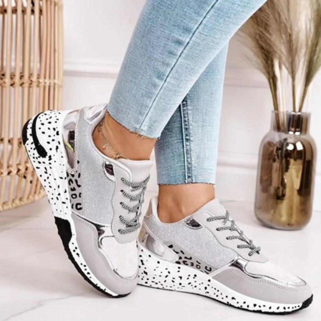 Women's Chunky Sneakers - Glitter Finish - Metallic Accents - Cushioned Sole