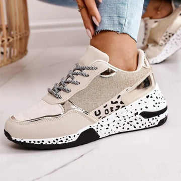 Leopard print lace-up casual women's sneakers