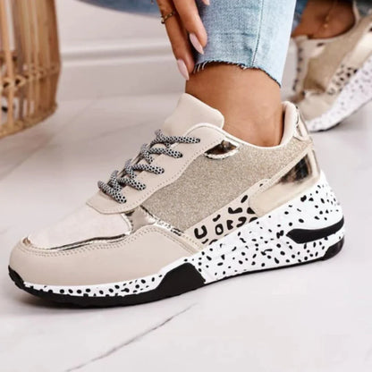 Women's Chunky Sneakers - Glitter Finish - Metallic Accents - Cushioned Sole