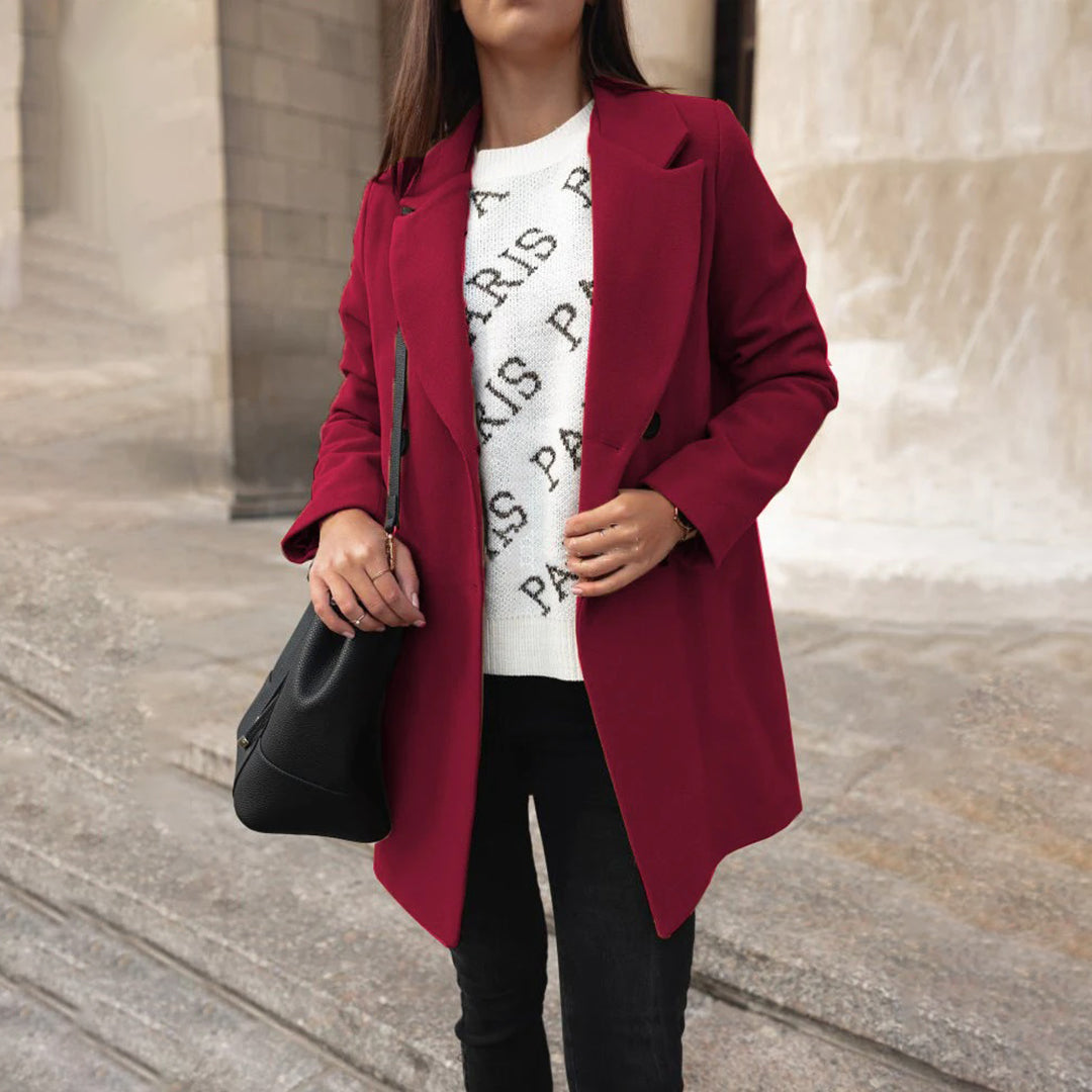 Women's solid color woolen coat