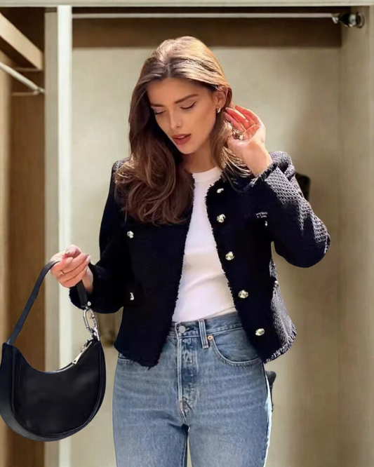 Textured Tailored Fit Cropped Jacket 