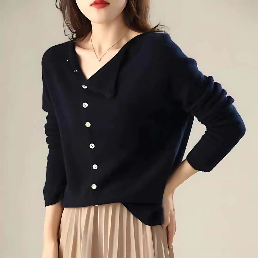 Women’s Knitted Cardigan – Relaxed Fit – Wool Blend – Asymmetrical Button – Long Sleeve